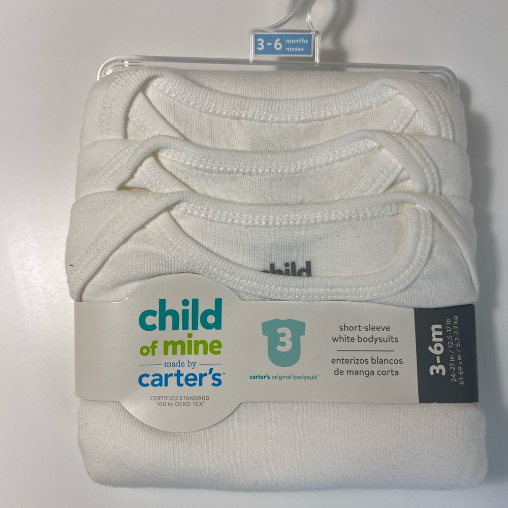 Carter’s 3-Pack White Bodysuits 3-6m NWT